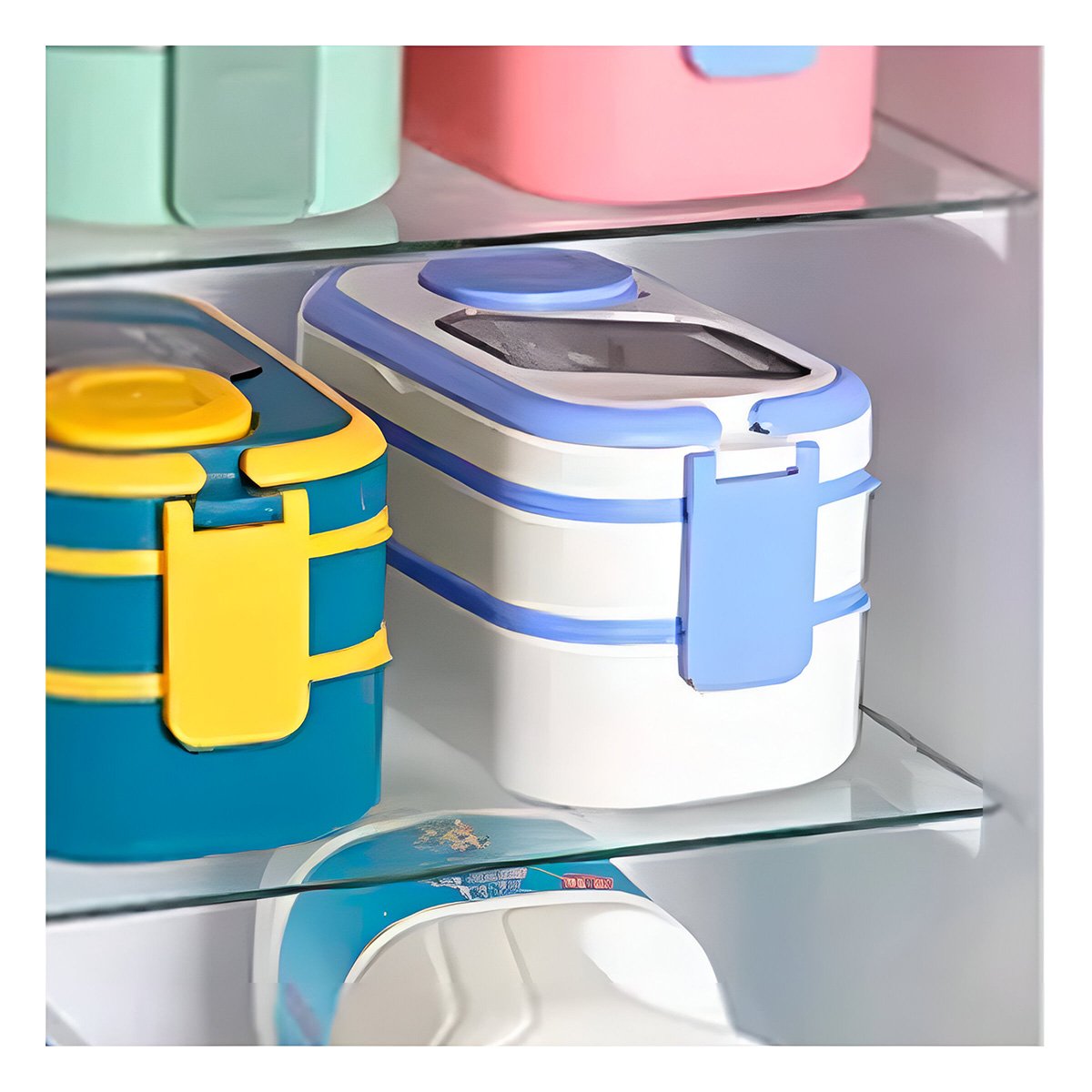 LONCHERA 2 PISOS CON COMPARTIMIENTOS Y CUBIERTOS LILA Y BLANCO GUARDAR SNACKS Y+PAPEL REGALO - 2