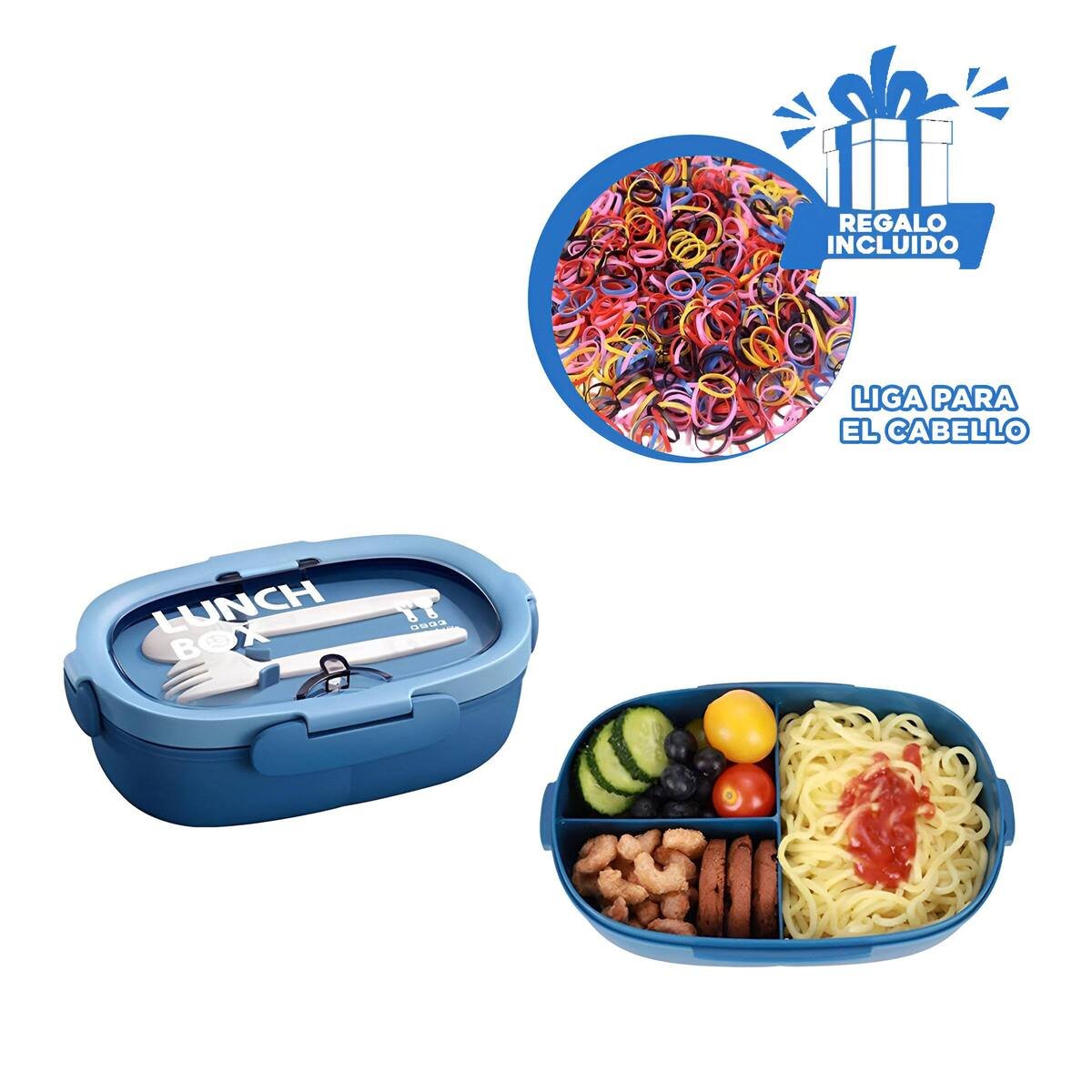 LONCHERA 850ML CON CUBIERTOS AZUL PARA ESTUDIO COLEGIO Y LLEVAR FACIL Y+LIGAS REGALO - 2