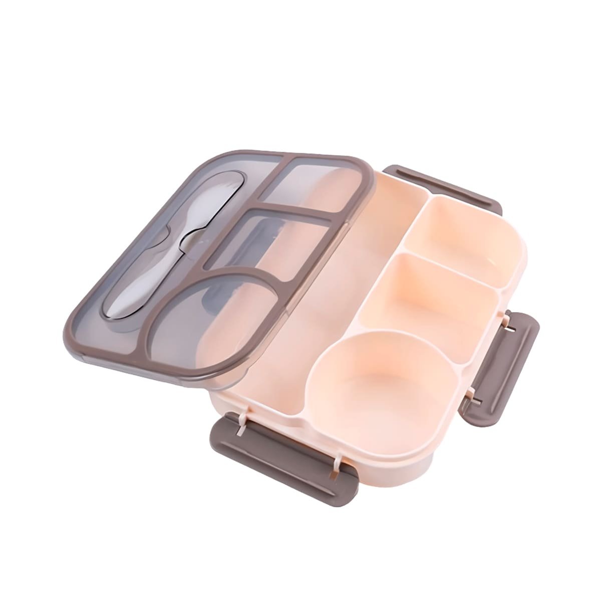 CAJA RECTANGULAR 4 ESPACIOS CON TENEDOR 1100ML MARRON PRACTICO VERSATIL Y+LIGAS REGALO - 5