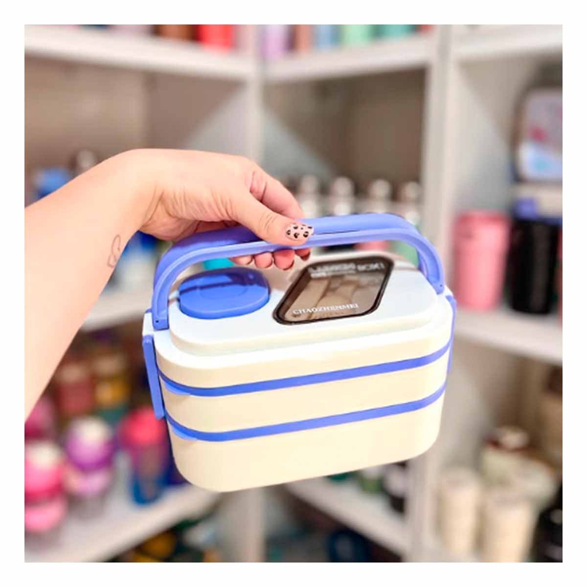 PACK6 ENVASE ORGANIZADOR 2 PISOS CON COMPARTIMIENTOS LILA Y BLANCO PARA COMIDAS SALUDABLES - 5