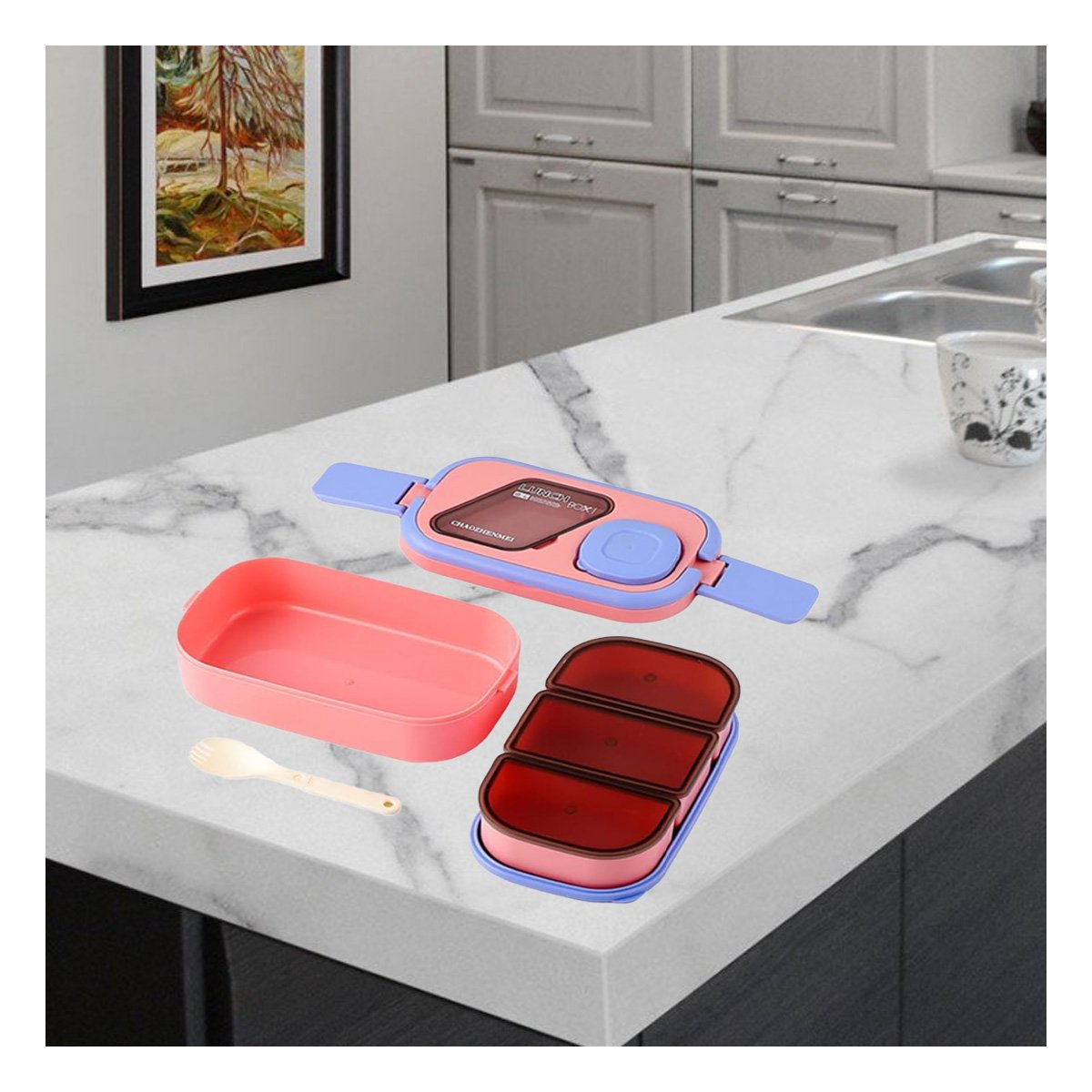 TAPER APILABLE 2 PISOS CON CUBIERTOS ROSADO Y LILA PARA COMIDAS FAMILIARES Y+LIGAS REGALO - 3