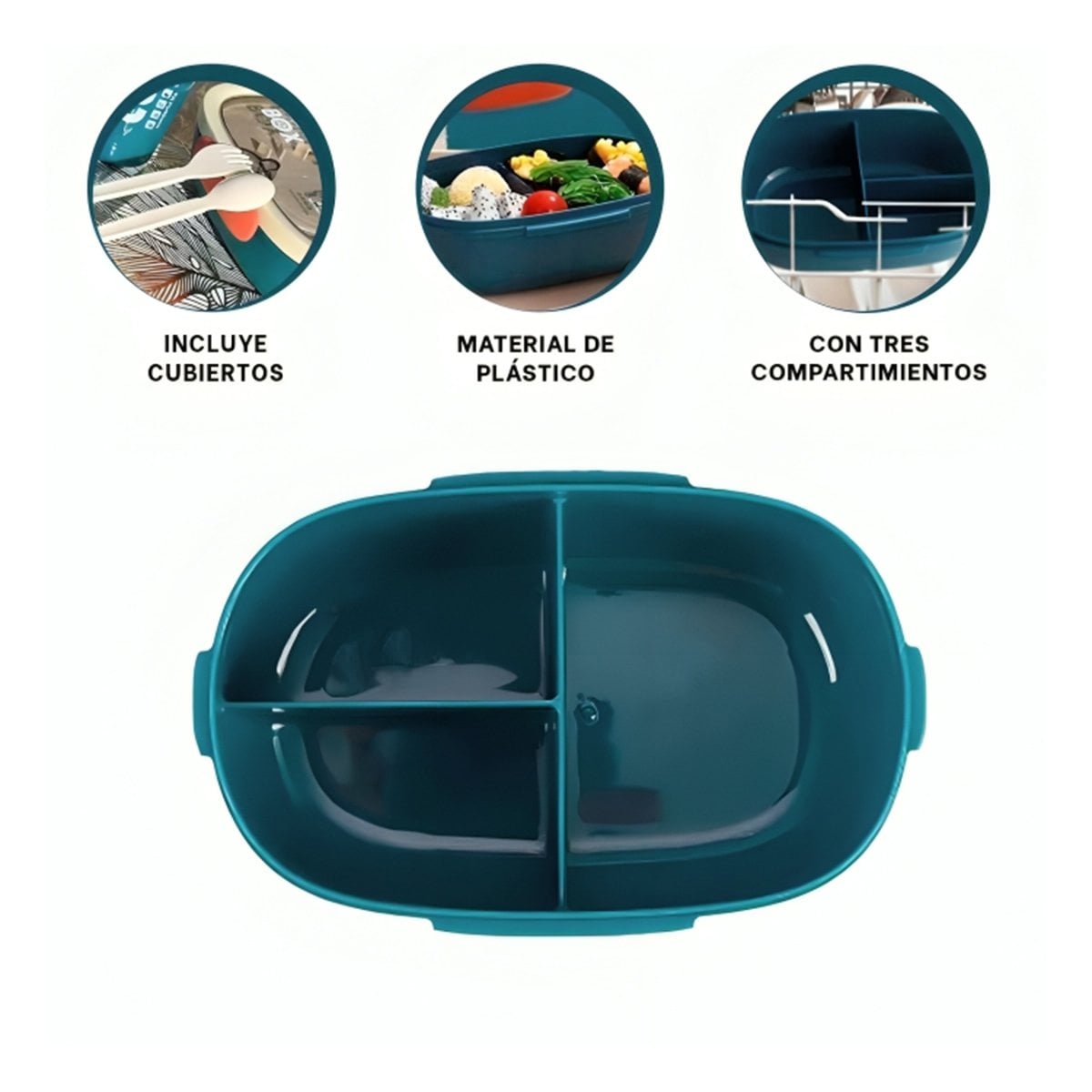 LONCHERA 850ML CON CUBIERTOS CREMA Y AZUL MARINO PARA TRANSPORTAR ALMUERZOS Y+PAPEL REGALO - 5