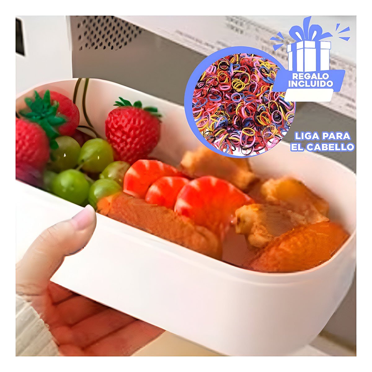 LONCHERA 2 PISOS CON COMPARTIMIENTOS Y CUBIERTOS LILA Y BLANCO LLEVAR COMIDA Y+LIGAS REGALO - 2