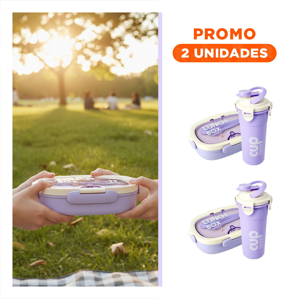 PACK2 ESTUCHE 850ML CON CUBIERTOS Y TOMATODO 480ML LILA RESISTENTE REFORZADO Y+REGALO STICKER - 1