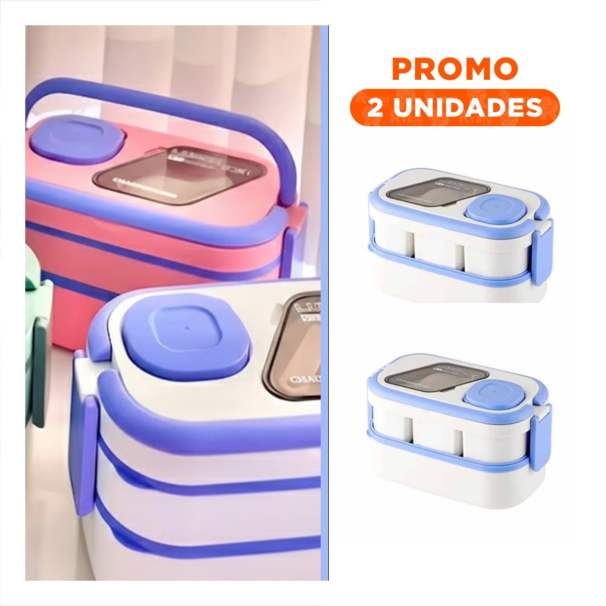 PACK2 TAPER PORTÁTIL 2 PISOS CON SEPARADORES LILA Y BLANCO PARA PARA COMIDA Y+REGALO STICKER - 1