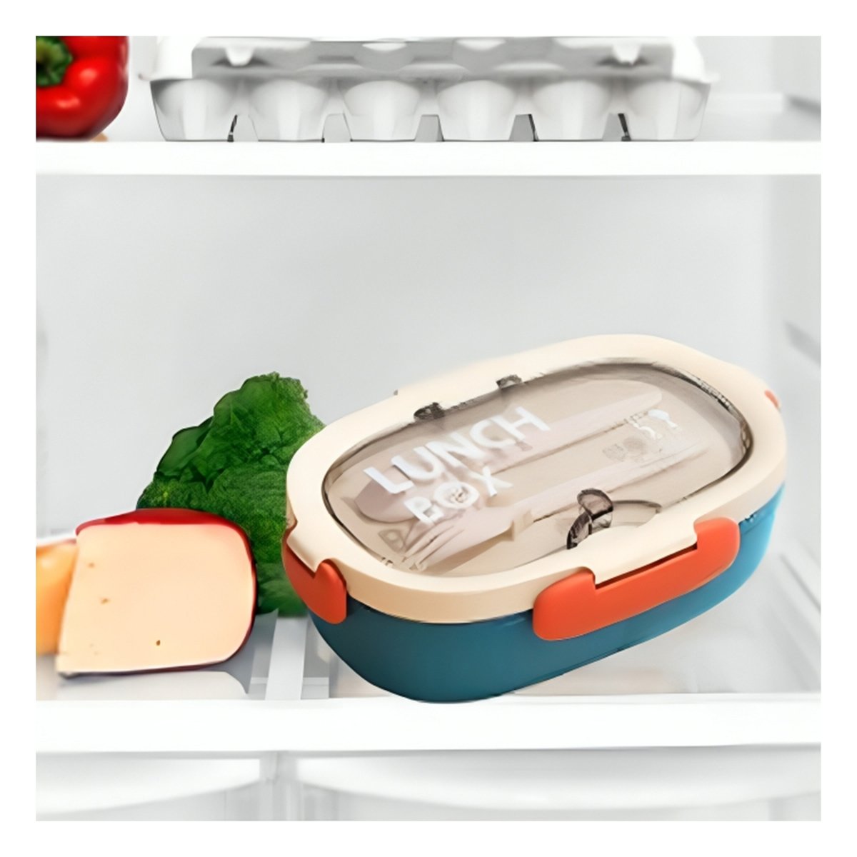 PACK12 CAJA ALMUERZO 850ML CON CUBIERTOS CREMA Y AZUL MARINO LLEVAR COMIDA Y+PAPEL REGALO - 5