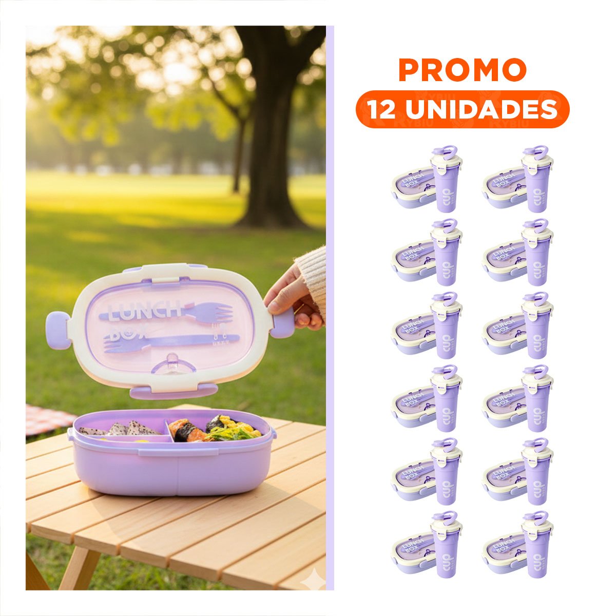 PACK12 FIAMBRERA 850ML CON CUBIERTOS Y TOMATODO 480ML LILA DURADERO FIRME - 1