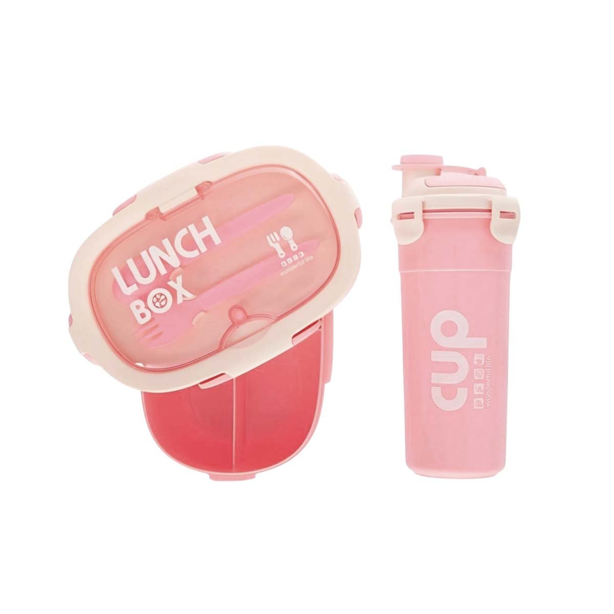 LONCHERA 850ML CON CUBIERTOS Y TOMATODO 480ML ROSADO PARA TRABAJO DIARIO Y+REGALO STICKER - 1