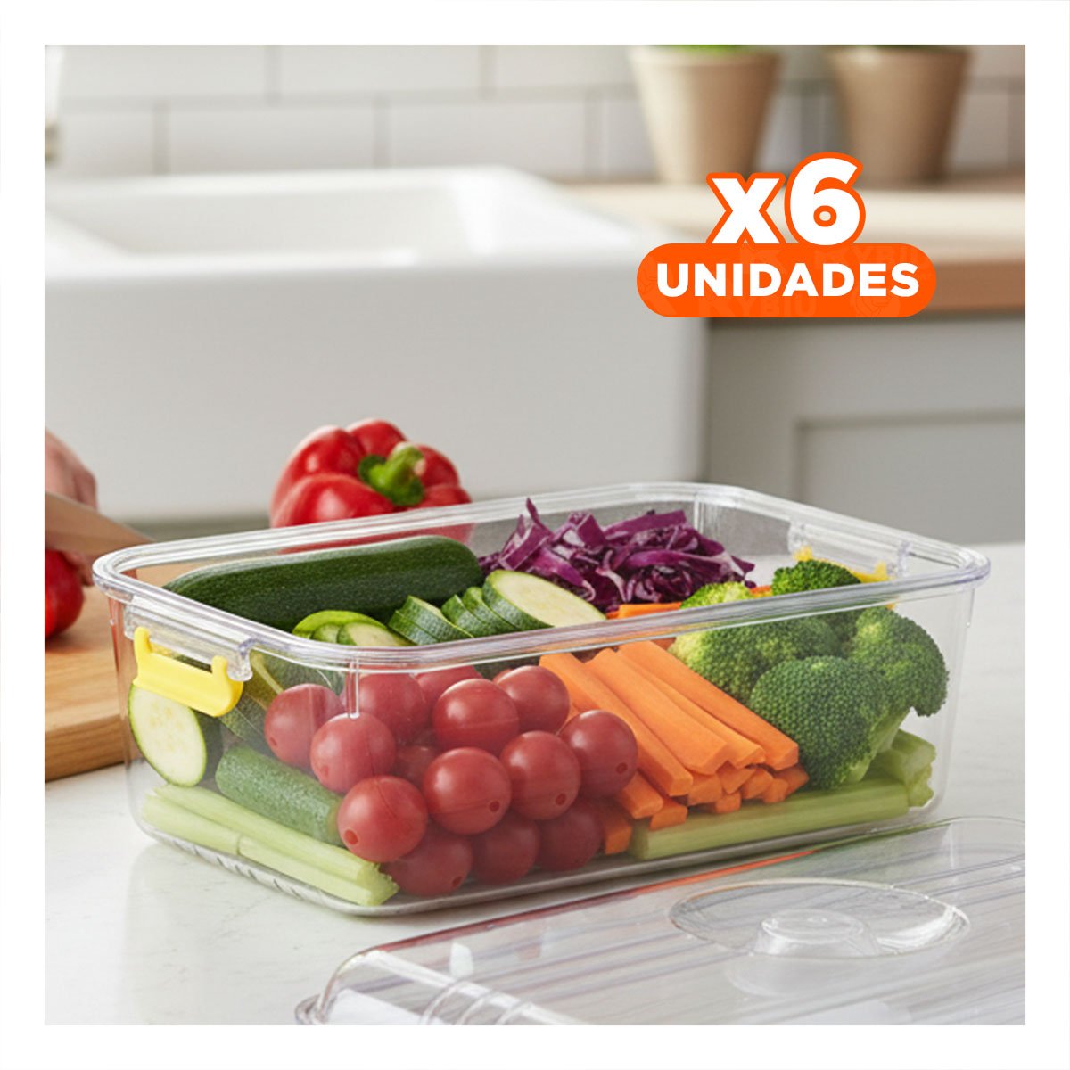 PACK6 PLATO RECTANGULAR ACRILICO CON TAPA Y DESAGUE PARA ORGANIZAR 30X20X15CM - 1