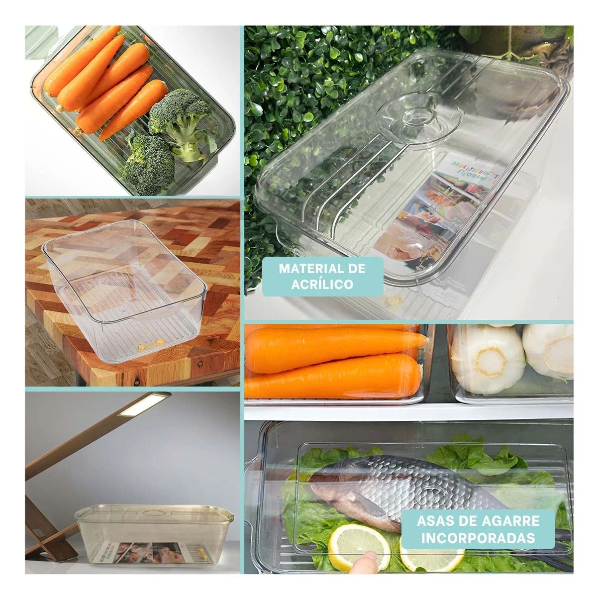 PACK4 BANDEJA PLASTICA 30X20X16CM TRANSPARENTE CON TAPA OVALADA Y ASAS Y+REGALO STICKER - 2