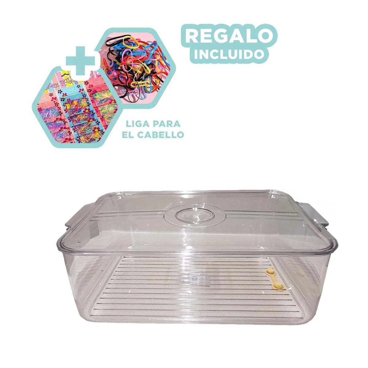 CHAROLA MULTIUSO QUE MANTIENE FRESCURA 30X20X10CM TRANSPARENTE Y+LIGAS REGALO - 2