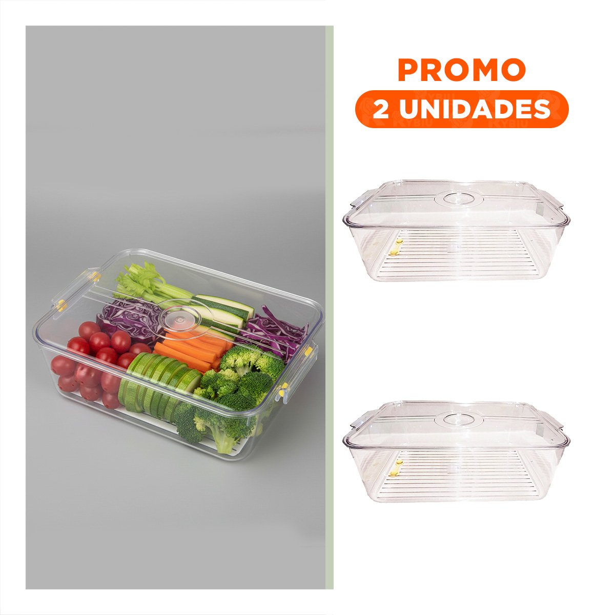 PACK2 CONTENEDOR ORGANIZADOR PARA ALIMENTOS Y FRASCOS 30X20X15CM TRANSPARENTE Y+REGALO STICKER - 1