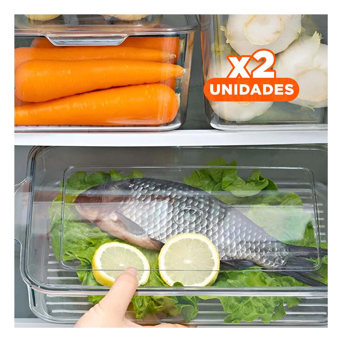 PACK2 CHAROLA ACRILICO 30X20X16CM TRANSPARENTE CON TAPA OVALADA Y ASAS PEQUENAS PARA HOGAR - 1