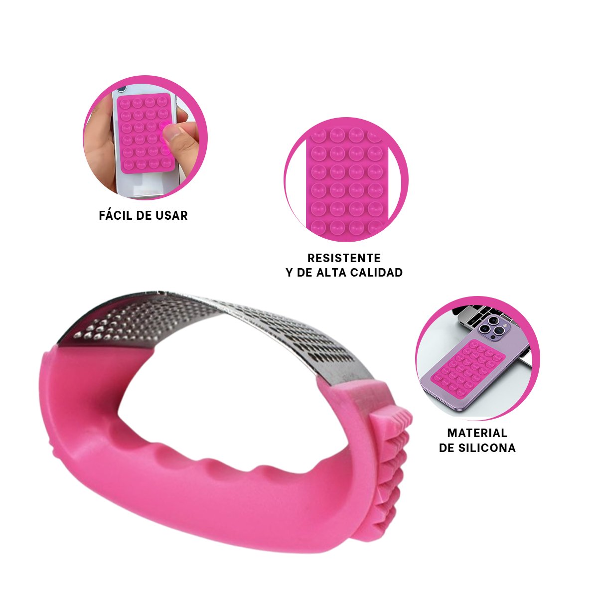 TRITURADOR ROSADO Y PLATEADO CON MANGO DE PLASTICO PARA PREPARAR AJO YPAPEL REGALO - 5