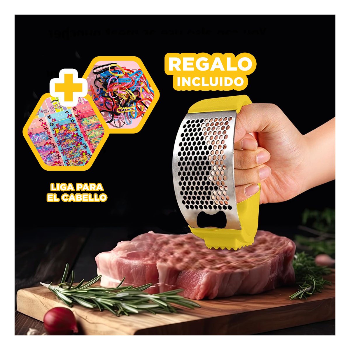 TRITURADOR DE AJO CON MANGO AMARILLO Y PLATEADO EN PLASTICO RESISTENTE YLIGAS REGALO - 2
