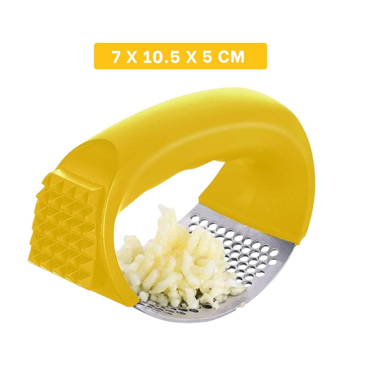 TRITURADOR AMARILLO Y PLATEADO CON MANGO DE PLASTICO PARA AJO EN PREPARACIONES YPOST IT - 4