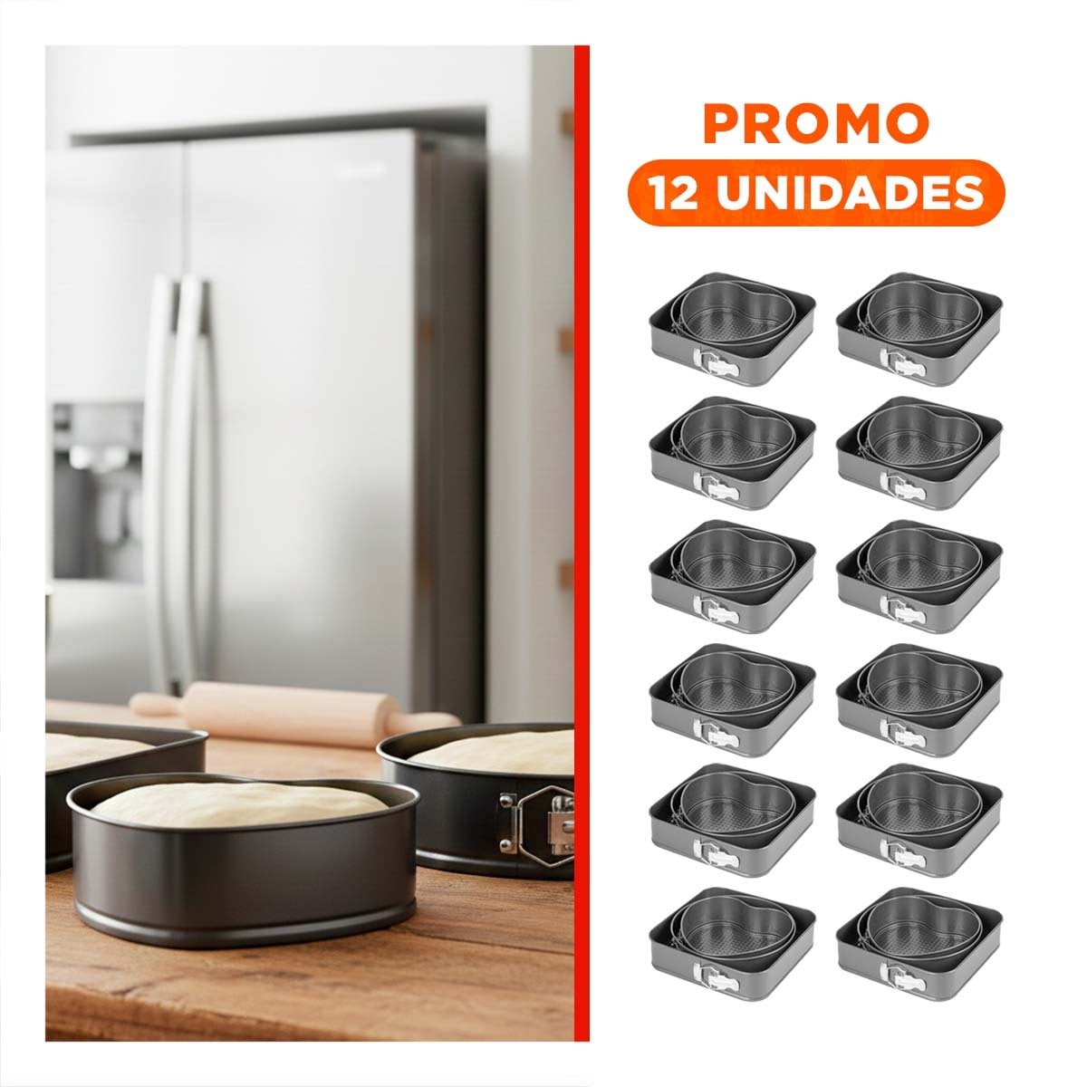 PACK12 KIT PARA HORNO DESMONTABLE COLOR PLATEADO CON 3 FORMAS Y MEDIDAS ADAPTABLES - 1