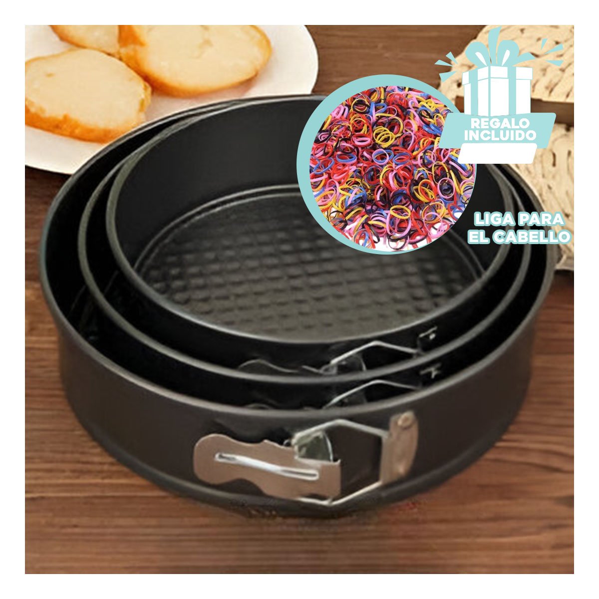MOLDES DE REPOSTERIA DESMONTABLES COLOR PLATEADO CON 3 CIRCULOS Y MEDIDAS YLIGAS REGALO - 2