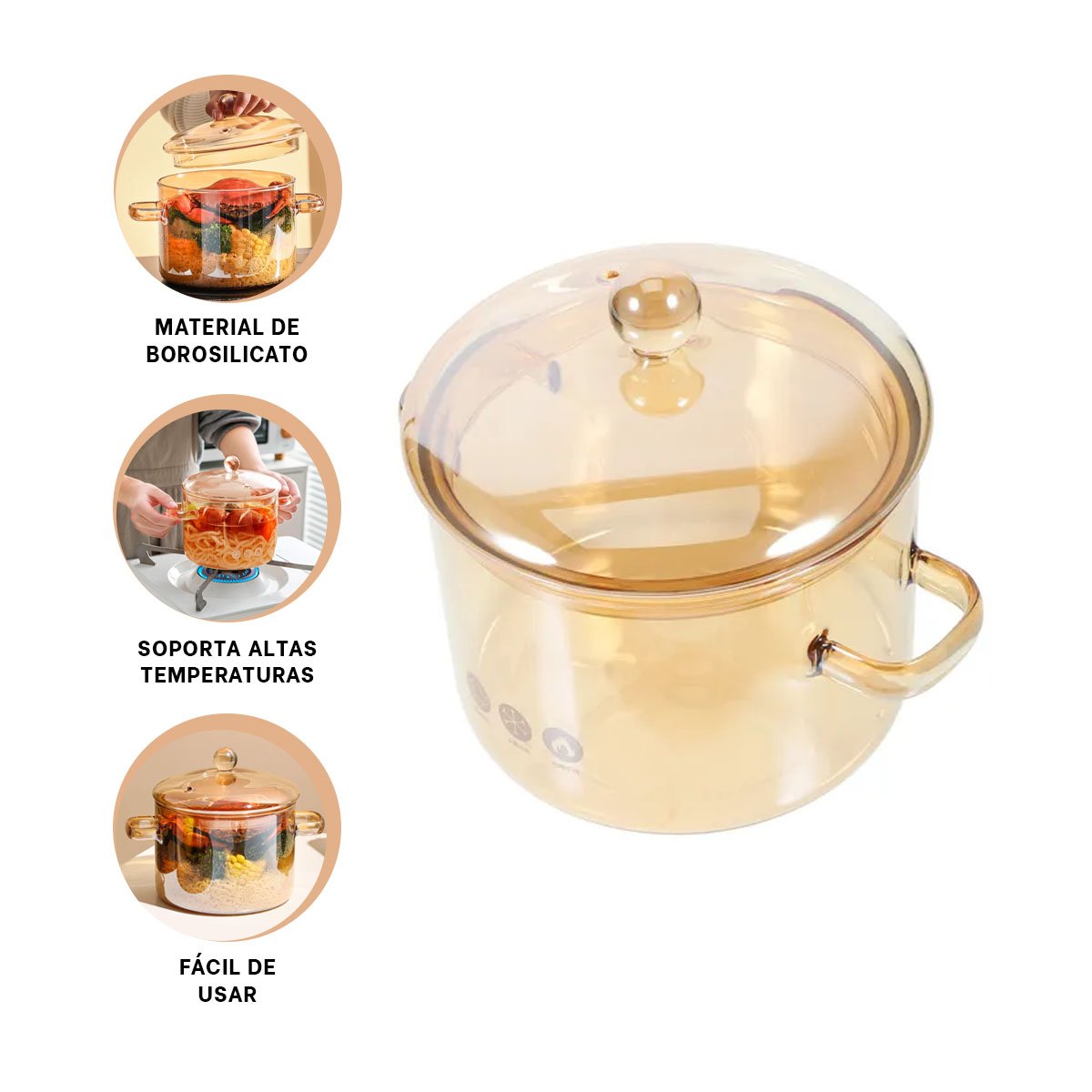 OLLA CON CUERPO MARRON TRANSPARENTE 1,5L Y TAPA RESISTENTE DE BOROSILICATO YPOST IT - 5