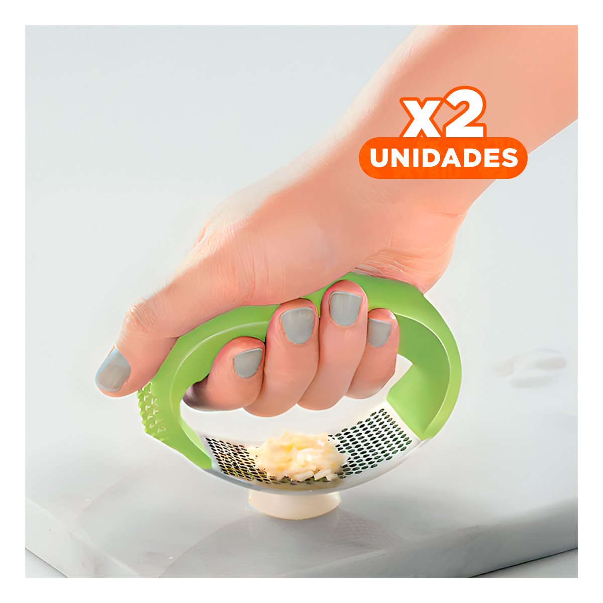 PACK2 APLASTADOR DE PLASTICO CON MANGO VERDE LIMON Y PLATEADO PARA COCINA YPAPEL REGALO - 1