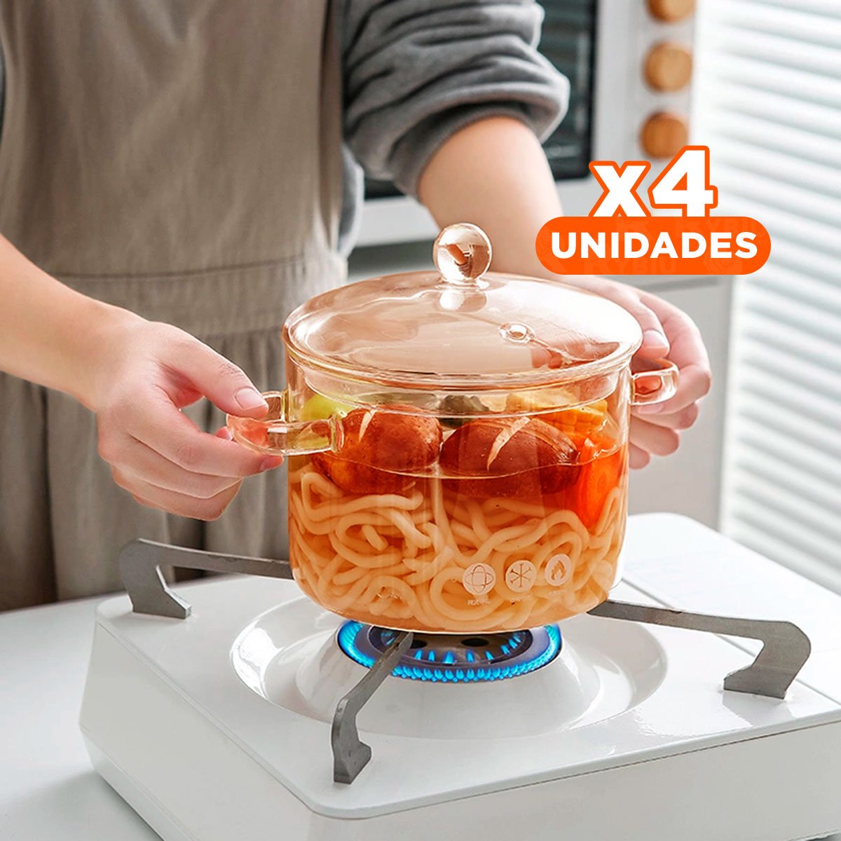 PACK4 CACEROLA 1,5L EN BOROSILICATO CON TAPA MARRON TRANSPARENTE PARA MESA YREGALO STICKER - 1
