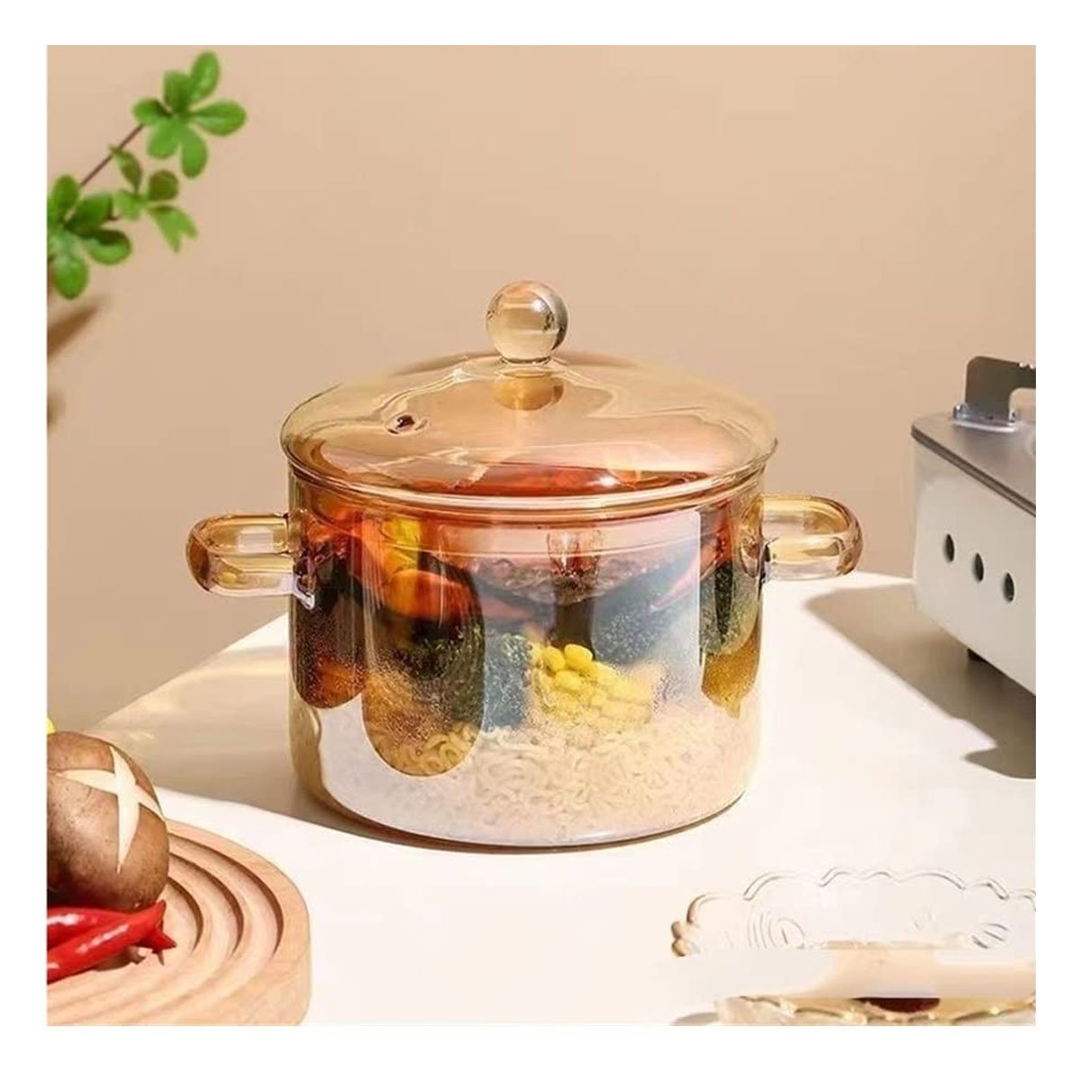 PACK4 CACEROLA 1,5L EN BOROSILICATO CON TAPA MARRON TRANSPARENTE PARA MESA YREGALO STICKER - 5