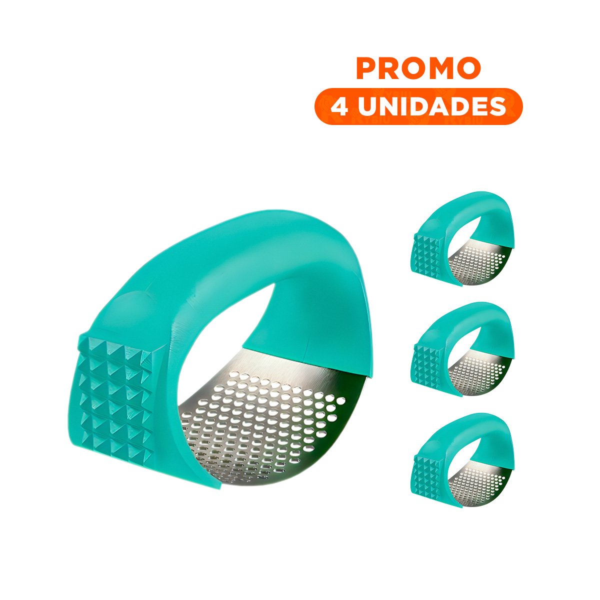 PACK4 PICADOR DE AJO CON MANGO DE PLASTICO VERDE AGUA Y PLATEADO PARA COMIDAS CASERAS - 1