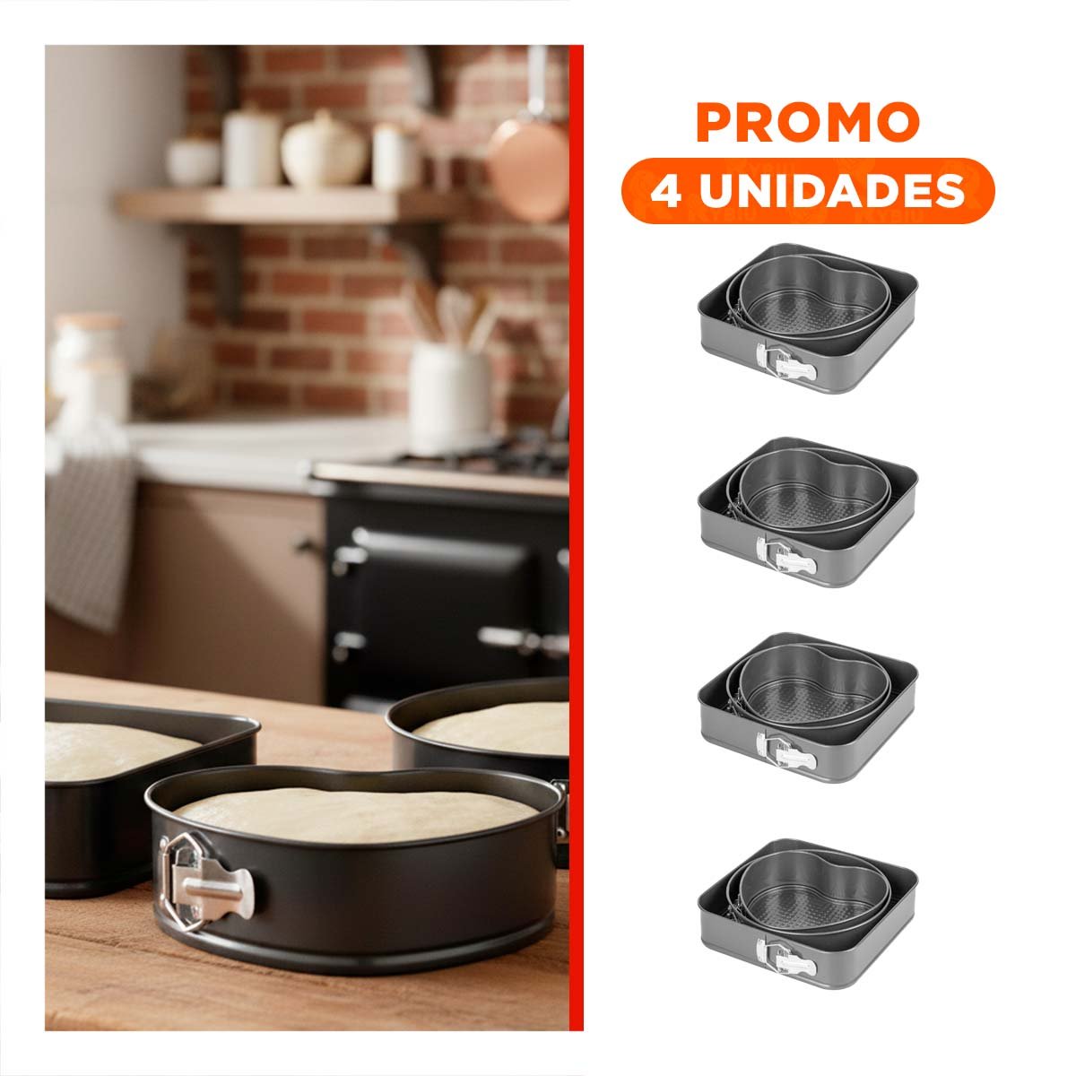 PACK4 SET DE HORNEADO DESMONTABLE COLOR PLATEADO CON 3 FORMAS Y MEDIDAS VERSATILES - 1