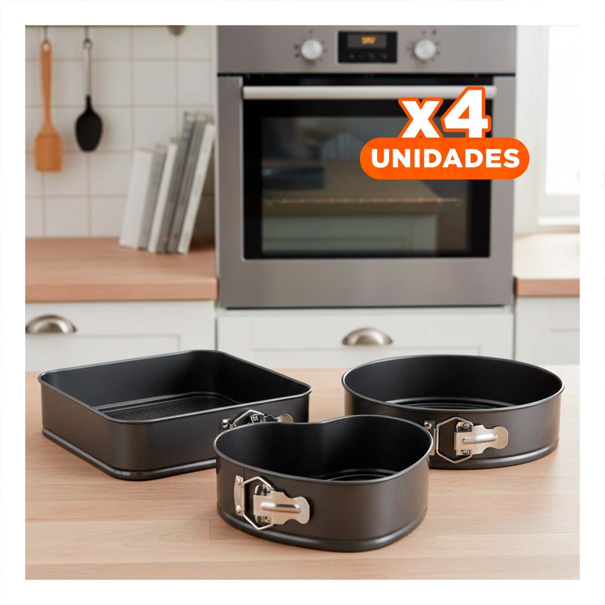 PACK4 KIT DE COCINA PARA PASTELES PLATEADO CON 3 FORMAS Y MEDIDAS PRACTICAS YREGALO STICKER - 1