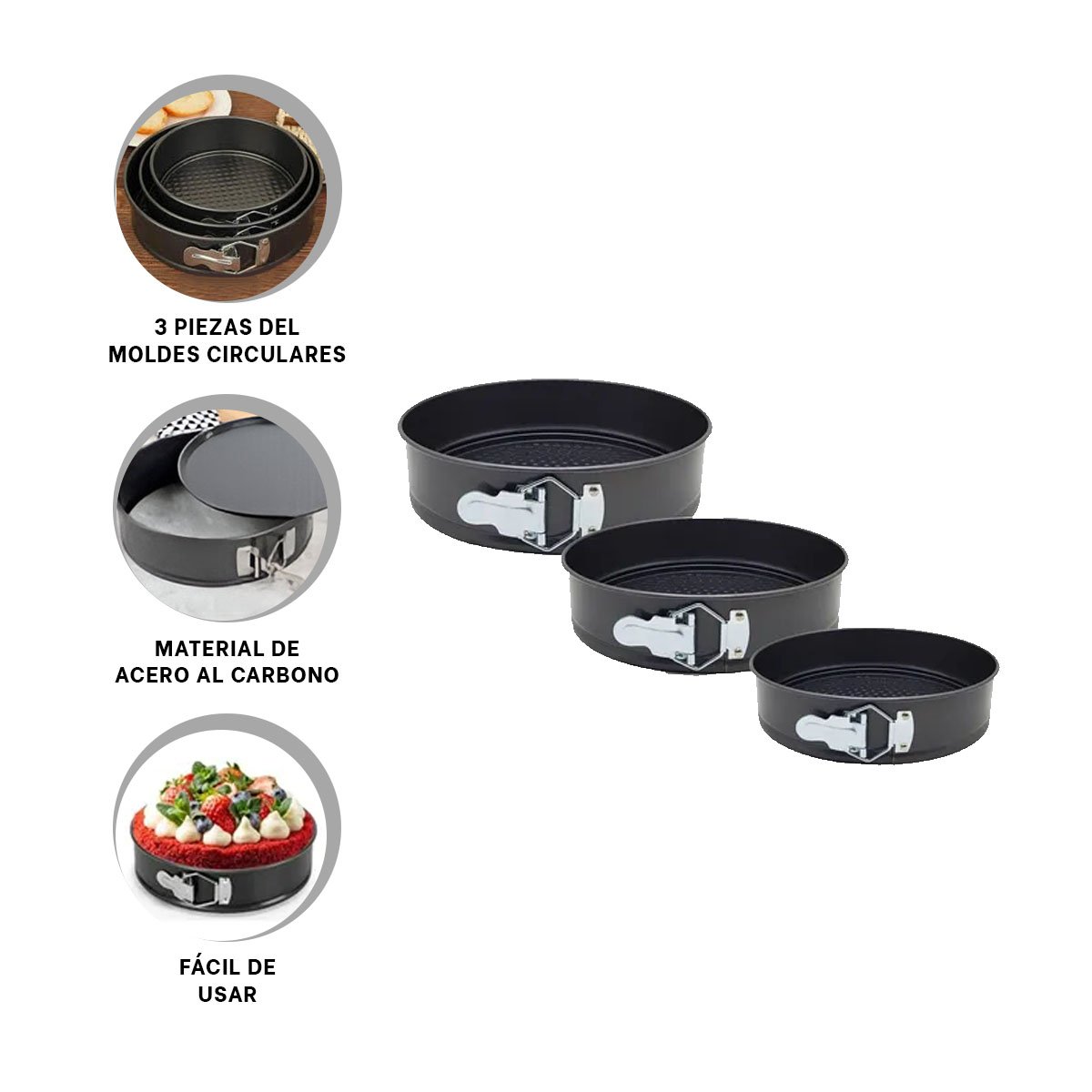 MOLDES PARA PASTELES EN COLOR PLATEADO CON 3 CIRCULOS Y MEDIDAS VERSATILES YPOST IT - 5