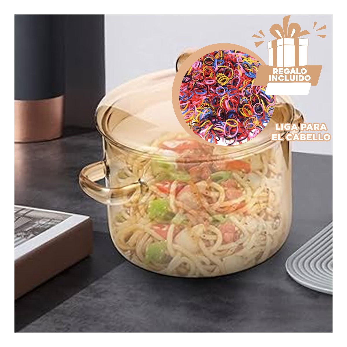 OLLA EN BOROSILICATO CON CAPACIDAD 1,5L Y TAPA MARRON TRANSPARENTE PARA HOGAR YLIGAS REGALO - 2