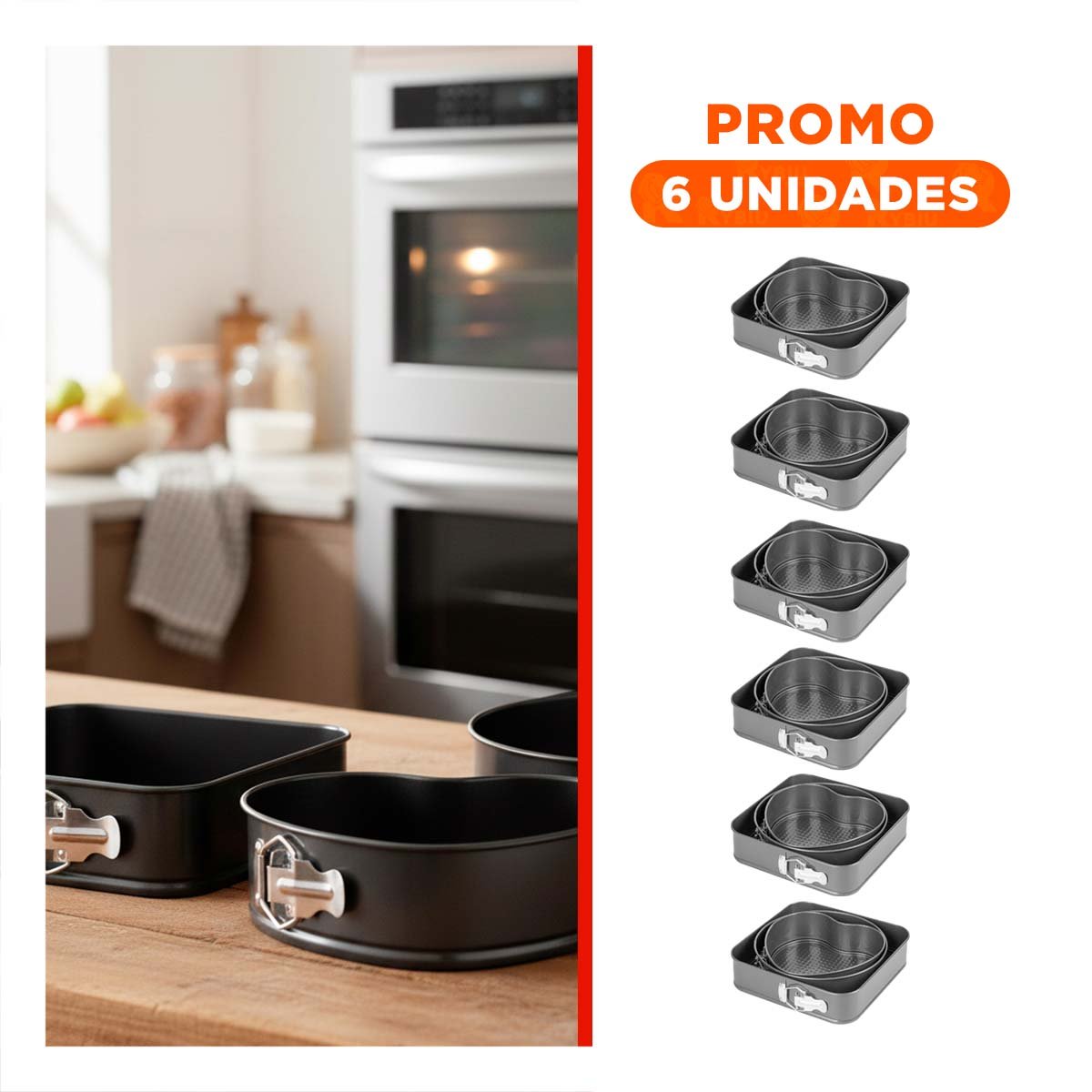 PACK6 KIT DE MOLDES PARA COCINA PLATEADO CON 3 FORMAS Y MEDIDAS VERSATILES YREGALO STICKER - 1