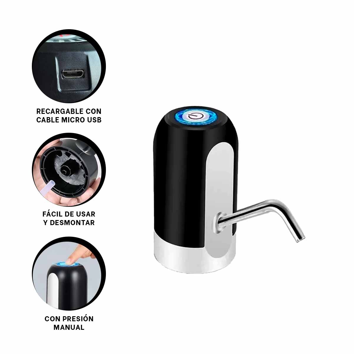 DISPENSADOR RECARGABLE ELECTRICO DE COLOR NEGRO PARA AGUA EN HOGAR YPOST IT - 5