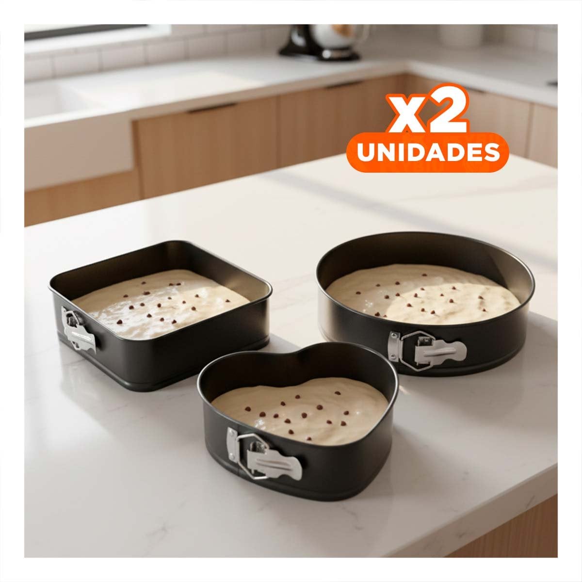 PACK2 SET DESMONTABLE DE MOLDES PARA HORNO COLOR PLATEADO CON 3 FORMAS Y MEDIDAS VARIADAS - 1