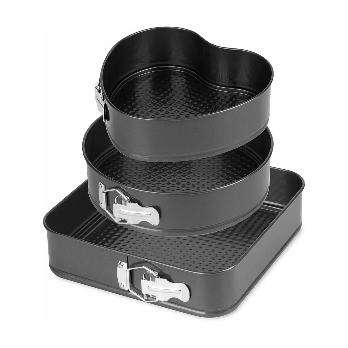 MOLDES PARA HORNEAR DE 3 FORMAS PLATEADO CON MEDIDAS PRACTICAS Y USO DOMESTICO YREGALO STICKER - 1