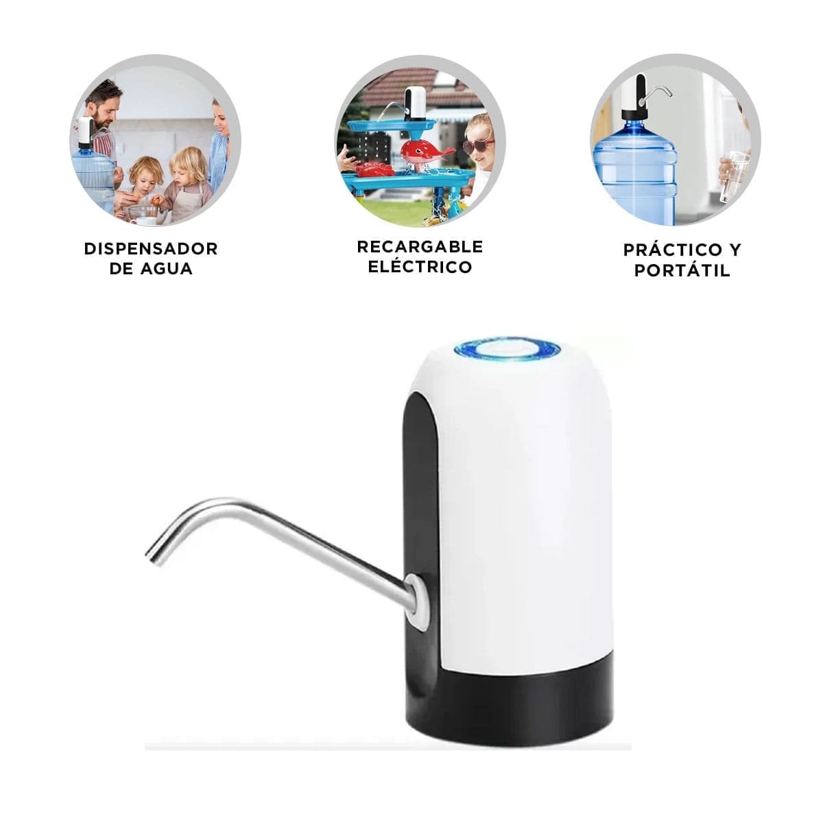 DISPENSADOR ELECTRICO DE COLOR BLANCO RECARGABLE PARA AGUA EN COCINA YPAPEL REGALO - 5