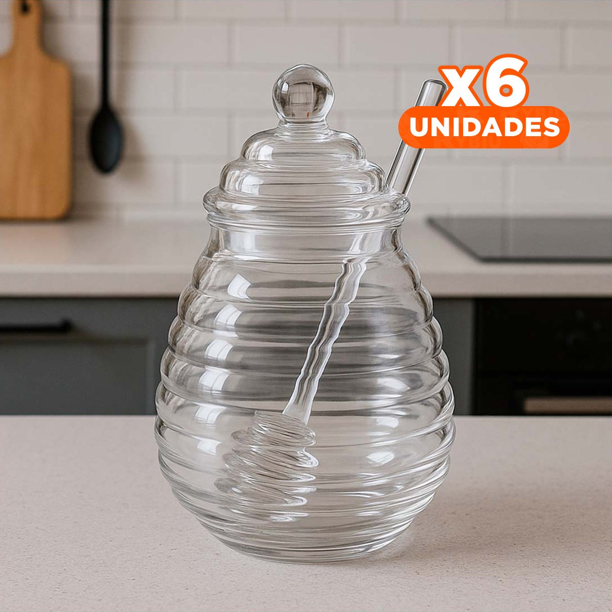 PACK6 RECIPIENTE CON PALO DE MIEL 450ML TRANSPARENTE EN VIDRIO PARA MIEL - 1