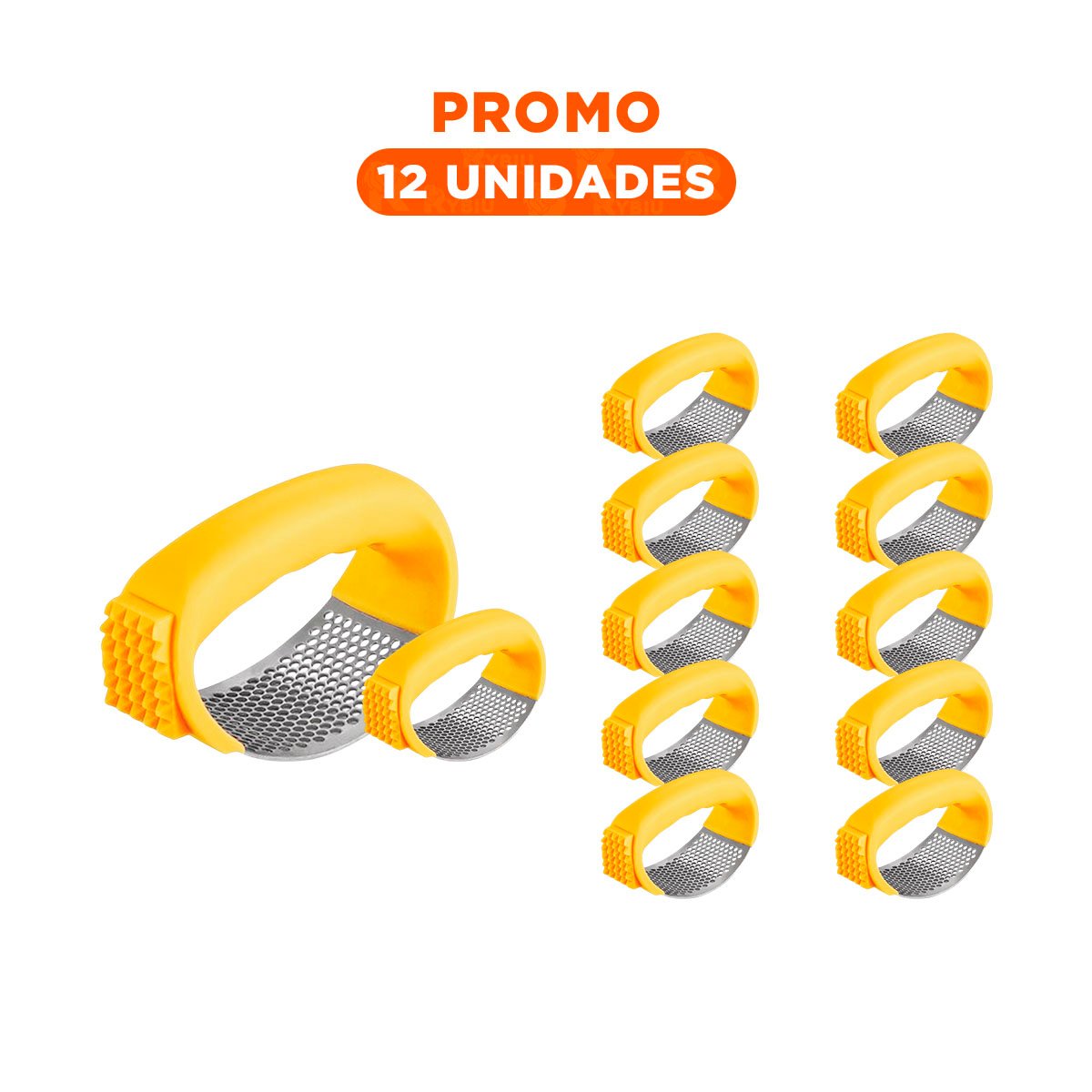 PACK12 PRENSA AMARILLO Y PLATEADO CON MANGO DE PLASTICO PARA COCINA ACTIVA Y SALUDABLE - 1