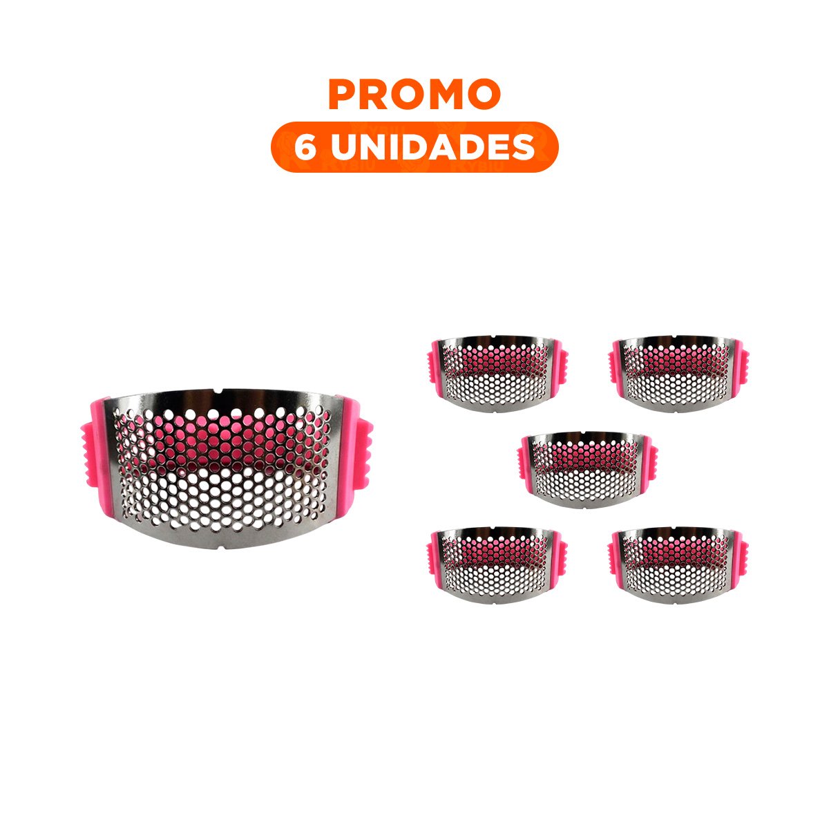 PACK6 PRENSA DE AJO CON MANGO DE PLASTICO ROSADO Y PLATEADO PARA COMIDAS YREGALO STICKER - 1