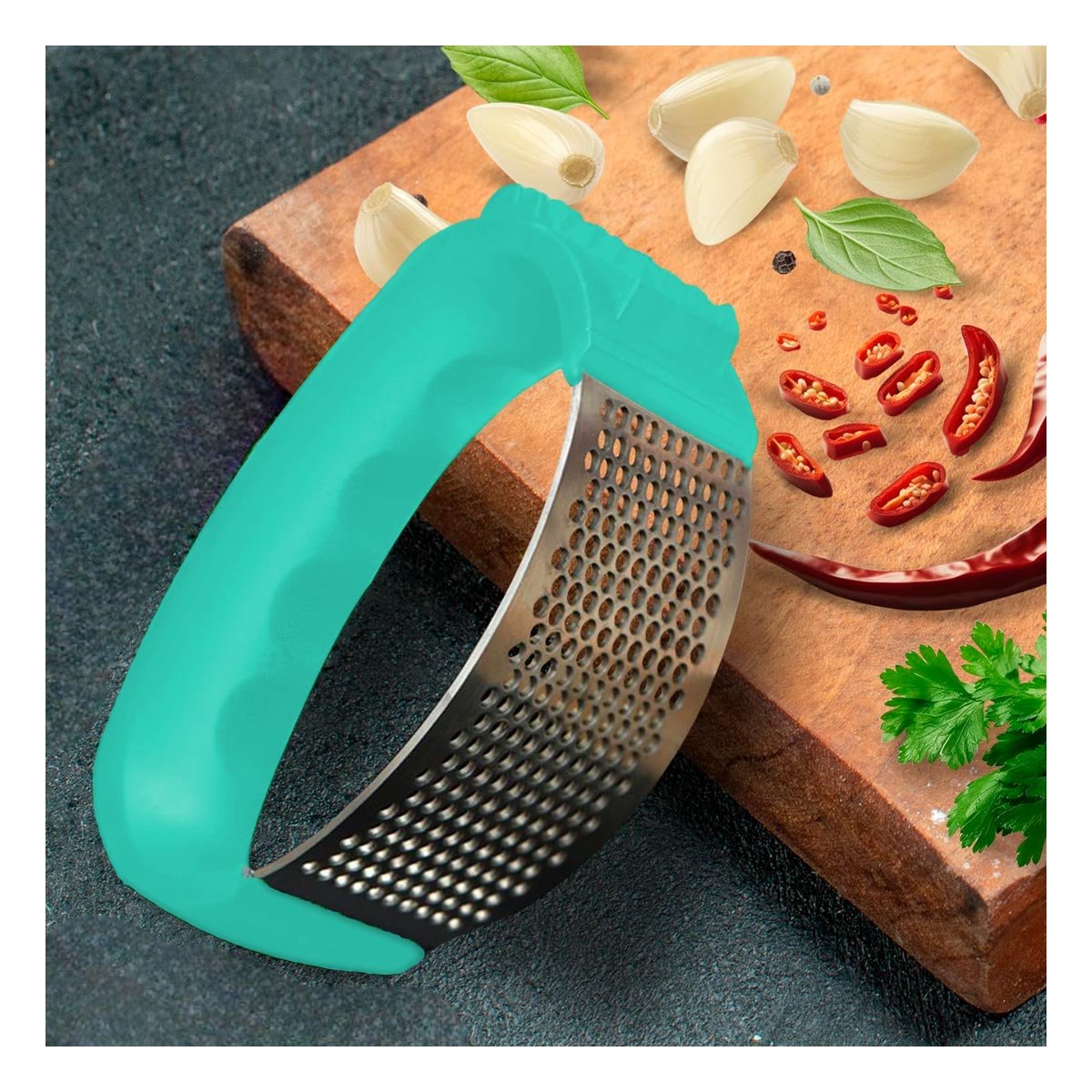 TRITURADOR DE COCINA CON MANGO VERDE AGUA Y PLATEADO DE PLASTICO YREGALO STICKER - 2