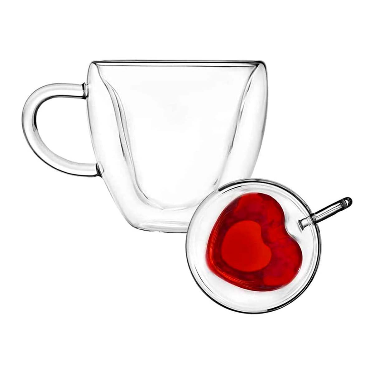 PACK2 COPA LINEA VERTICAL DE 250ML VIDRIO CON FORMA DE CORAZON TRANSPARENTE YREGALO STICKER - 2