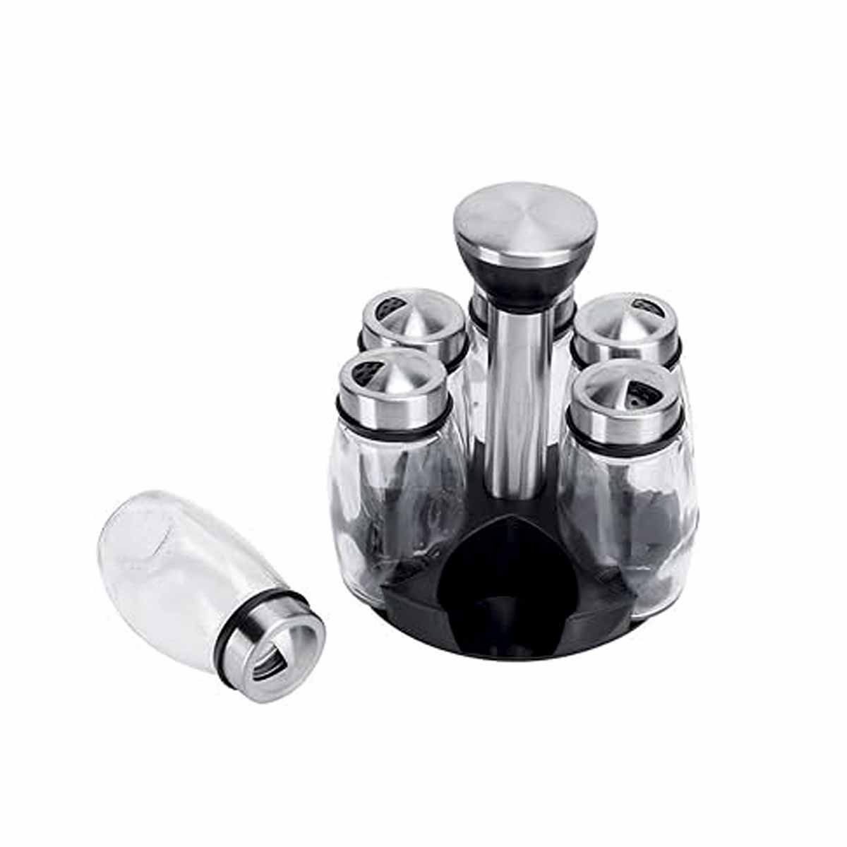 CONDIMENTERO DE COCINA DE COLOR PLATEADO CON 6 FRASCOS Y GIRO SUAVE YLIGAS REGALO - 5