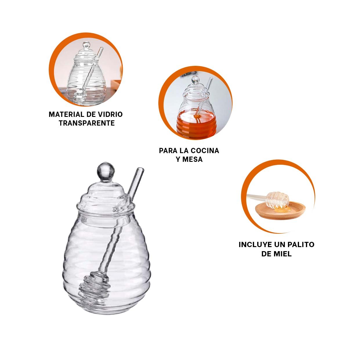 FRASCO 450ML PARA MESA EN VIDRIO TRANSPARENTE CON PALO DE MIEL YPOST IT - 5