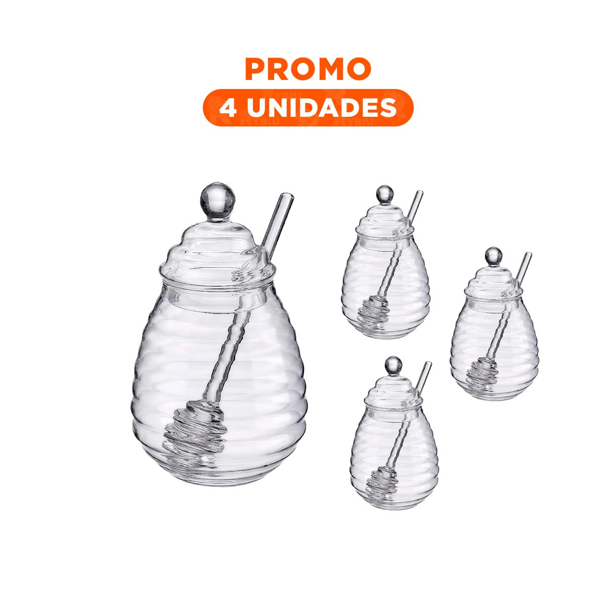 PACK4 RECIPIENTE TRANSPARENTE CON PALO DE MIEL PARA COCINA 450ML EN VIDRIO - 1