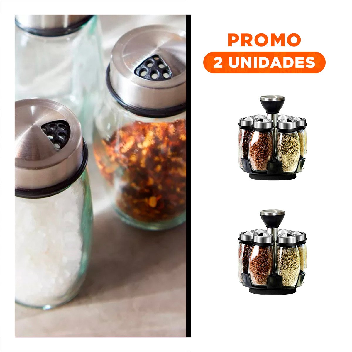 PACK2 KIT CONDIMENTERO 6 FRASCOS DE COLOR PLATEADO PARA ENCIMERA YREGALO STICKER - 1