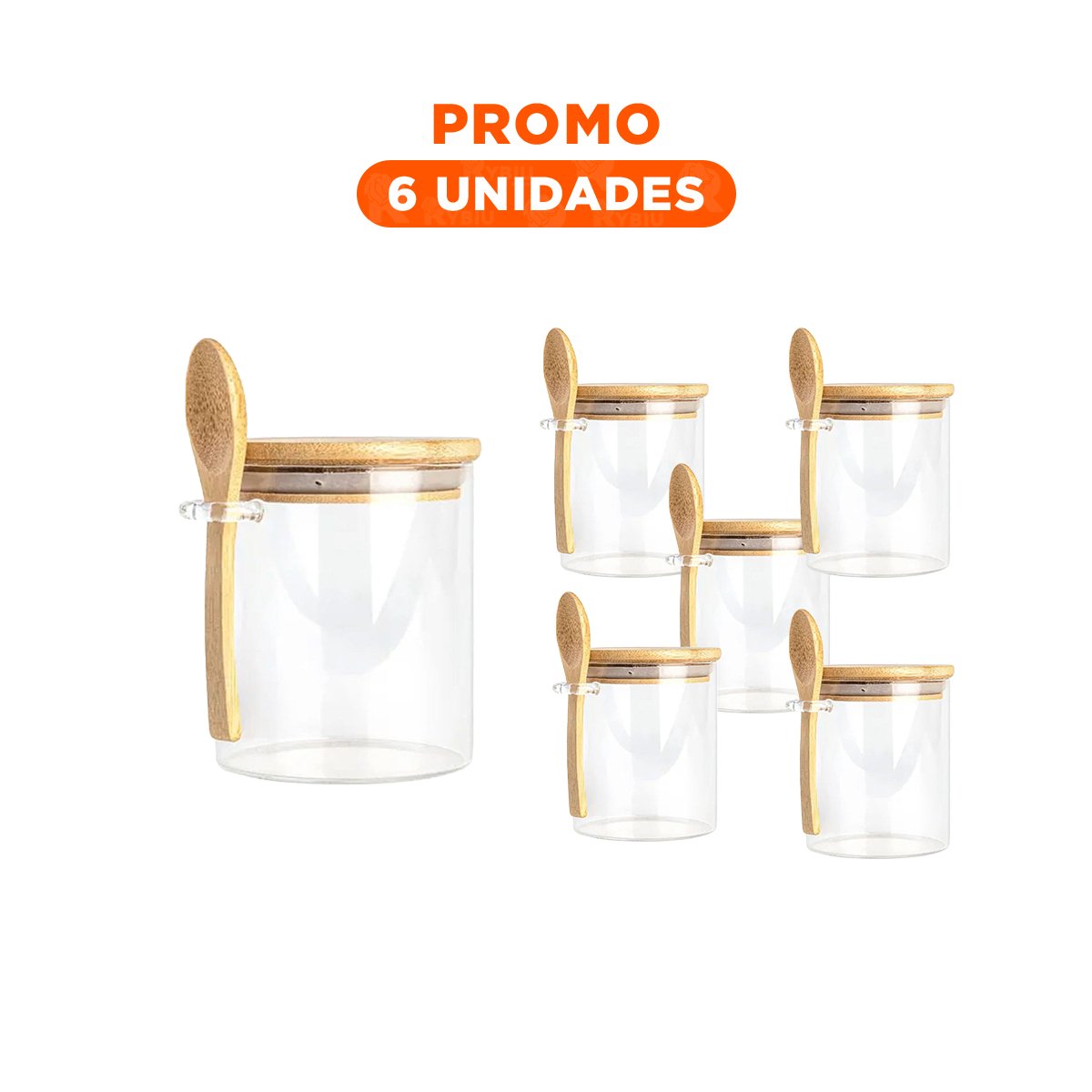 PACK6 TARRO DE VIDRIO TRANSPARENTE CON MEDIDA DE MEDIDAS 10X11CM Y CUCHARA YREGALO STICKER - 1