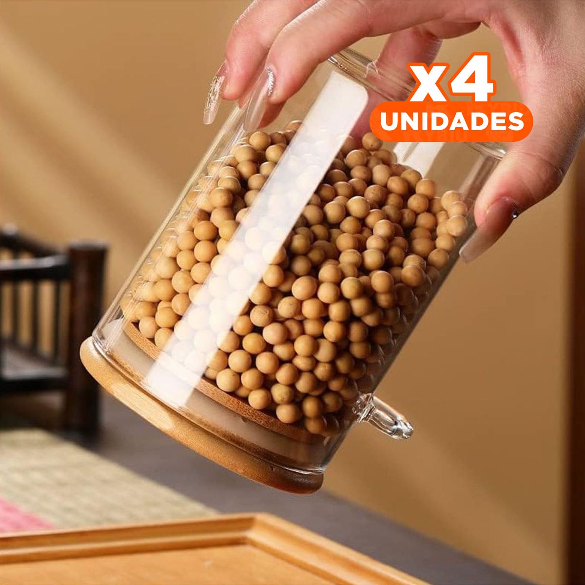 PACK4 ENVASE TRANSPARENTE CON TAPA SUPERIOR Y CUCHARA DE MEDIDAS 10X11CM YPAPEL REGALO - 1