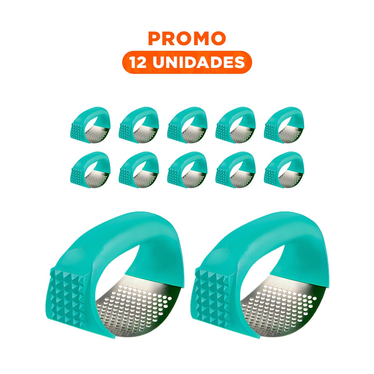 PACK12 PRENSA VERDE AGUA Y PLATEADO CON MANGO DE PLASTICO PARA COCINA ACTIVA Y SALUDABLE - 1