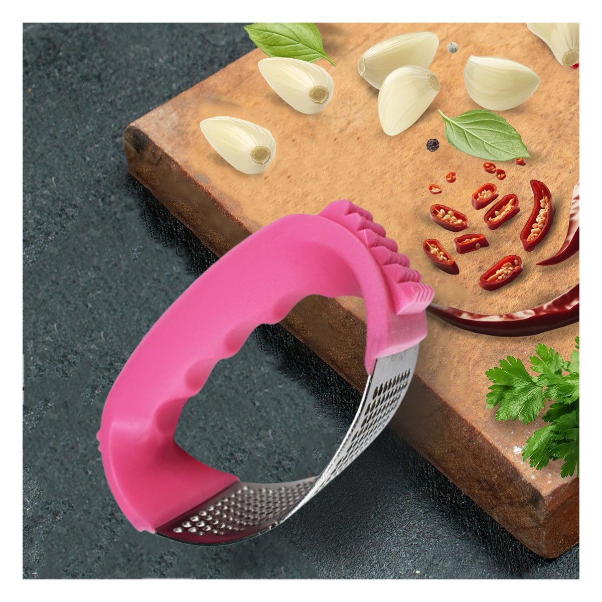 PACK12 PRENSA ROSADO Y PLATEADO CON MANGO DE PLASTICO PARA COCINA ACTIVA Y SALUDABLE - 5