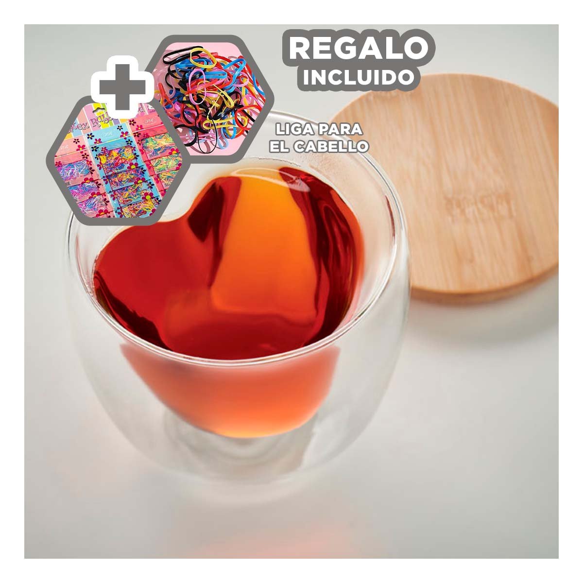 TAZA FORMATO DE 250ML VIDRIO TRANSPARENTE MEDIDAS CON FORMA DE CORAZON YLIGAS REGALO - 2